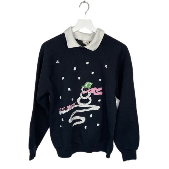 Vintage Puffy Snowman Let it Snow Collared Sweatshirt - Women's Size L - Picture 1 of 6